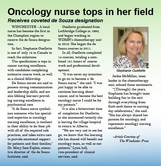 Oncology nurse tops in her field